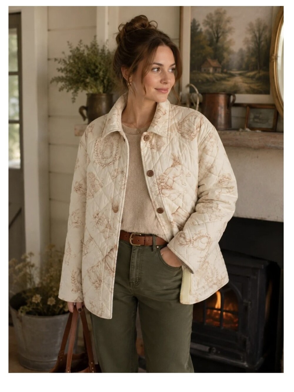 Lauren Ralph Lauren Quilted Barn Jacket Equestrian Pattern
